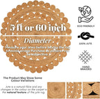 Hand Woven Braided Jute Rug - 5' Round - Reversible Farmhouse Dining Room Rug, Living Room, Bedroom, Kitchen - Natural Decorative Floor Boho Entry Area Rugs - 5ft Round Rug