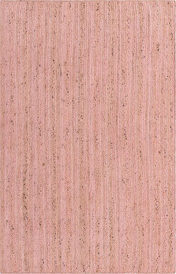 Unique Loom Braided Jute Collection Area Rug - Dhaka (5' 1" x 8' Rectangle, Light Pink)