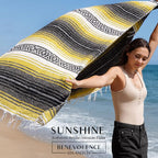 Benevolence LA Authentic Handwoven Mexican Blanket | Yoga Blankets, Outdoor, Picnic, Beach, Camping | Equestrian Saddle | Serape 50x70 inches - Sunshine, Pack of 1