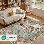 Hallway Runner Rug Non Slip - Washable 2.6x8 Kitchen Rugs for Living Room, Low-Pile Soft Bedroom Rug Indoor Floor Stain Resistant Carpets for Entryway, Laundry, Bathroom Brown Green