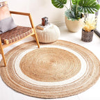 SAFAVIEH Natural Fiber Collection Area Rug - 4' Round, Natural & Ivory, Flat Weave Farmhouse Border Jute Design, Ideal for High Traffic Areas in Living Room, Bedroom (NF812A)