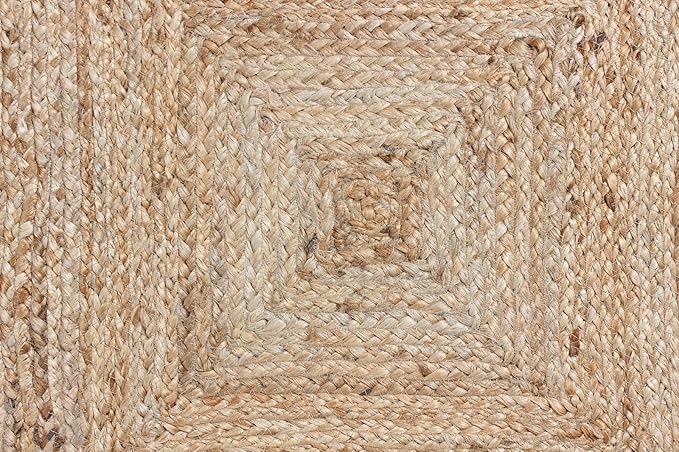 Heavy Material Hand Braided Jute 6x9 Natural Jute Beige Multi Geometric Design Hand Woven Rug Flatweave Area Carpet Indoor Outdoor Rugs for Kitchen Living Room, Bedroom