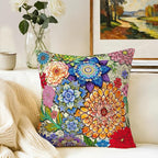 Colorful Boho Mandala Floral Throw Pillow Covers 18x18 Set of 2, Spring Easter Bohemian Decorative Pillowcases, Multicolor Flower Cushion Covers for Couch Sofa Bedroom Living Room Farmhouse Home Decor
