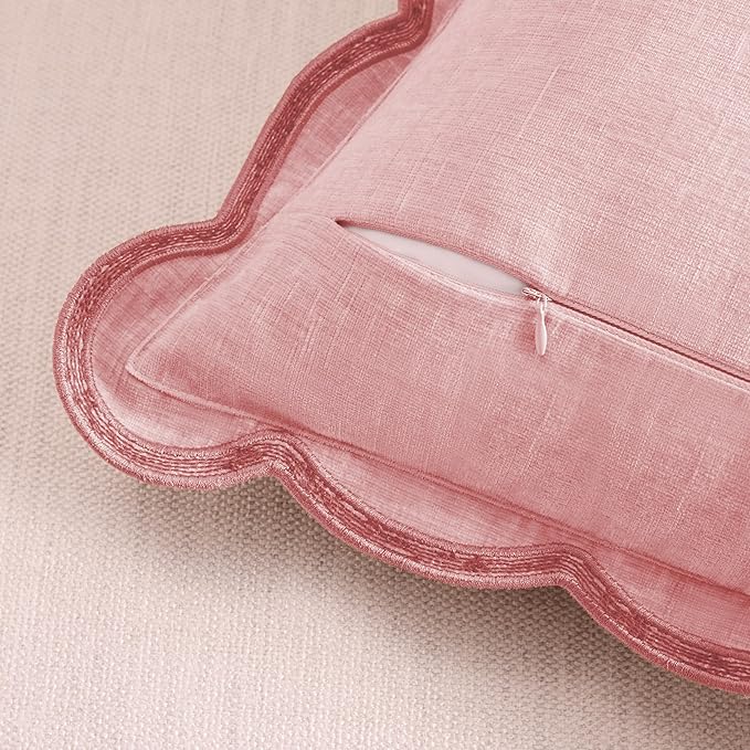 Scalloped Pillow Cover Pack of 2 Spring Chenille Decorative Throw Pillow Covers Cute Boho Couch Pillow Covers Aesthetic Funky Preppy Pillow Cases for Sofa Living Room (Blush Pink, 18x18 Inch)