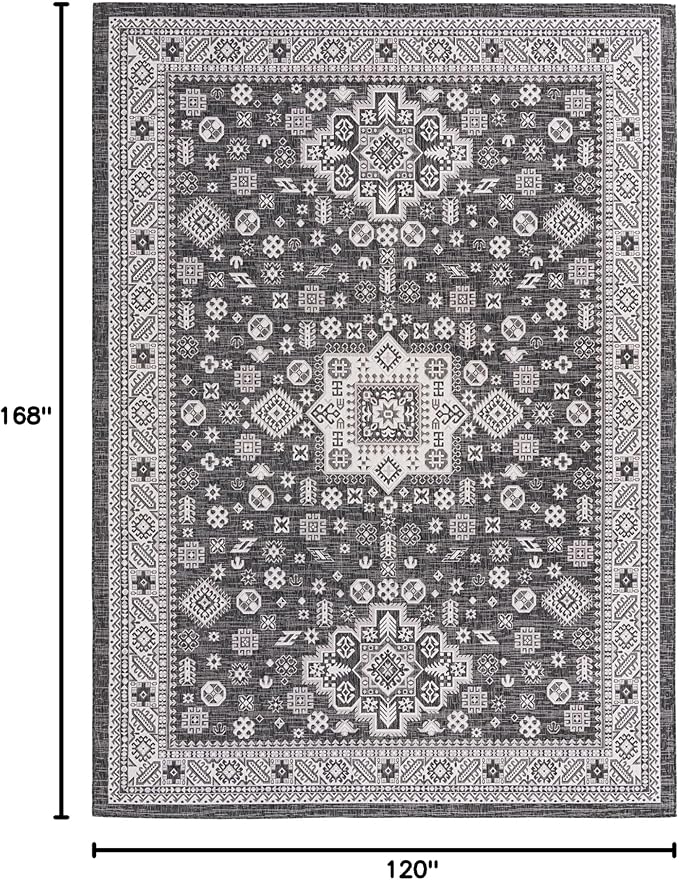Rugs.com Outdoor Aztec Collection Rug – 10' x 14' Charcoal Gray Flatweave Rug Perfect for Living Rooms, Large Dining Rooms, Open Floorplans