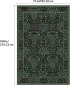 GENIMO 6x9 Area Rug for Living Room, Washable Vintage Floral Low-Pile Non-Slip Large Carpet for Bedroom Dining Room, Stain Resistant Botanical Indoor Rug (Dark Green)