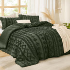 Bedsure Tufted Boho Comforter Set Queen Size - Olive Green Boho Bed Set, GentleSoft™ 3 Pieces Farmhouse Shabby Chic Embroidery Bedding, Gifts for Woman, Soft Jacquard Queen Comforter for All Seasons