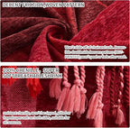 Bohemian Chenille Jacquard Tassel Throws - Reversible Red&Pink Maple Leaf Design for Boho Hippie Vibes - Oversized Blankets for Large Couch, Furniture, Sofa, Chair…