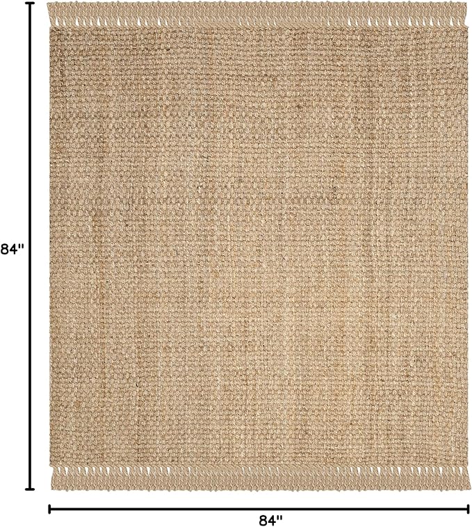SAFAVIEH Natural Fiber Collection Area Rug - 7' Square, Natural, Handmade Tassel Jute, Ideal for High Traffic Areas in Living Room, Bedroom (NF467A)