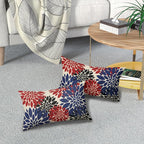 4th of July Pillow Covers 12X20 Inch Set of 2, Blue Red Black Modern Dahlia Floral Print Holiday Decorative Throw Pillow Covers Outdoor Farmhouse Cushion Case for Couch Sofa Bed Decor