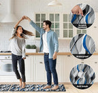 Kitchen Mats for Floor Modern Abstract kitchen rugs Grey and Blue Stripe Anti Fatigue Kitchen Mats Waterproof Floor Mats Cushioned Non-Skid Standing Mats for Kitchen, Set of 2,17.3 x 28+17.3 x 47
