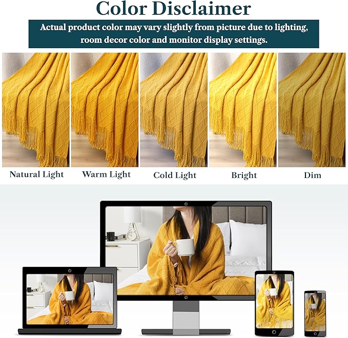 PAVILIA Mustard Yellow Knit Throw Blanket for Couch Bed, Soft Knitted Farmhouse Sofa Throw for Living Room, Lightweight Decorative Fall Throw Blanket for Chair, Outdoor Textured Boho Blanket, 50x60