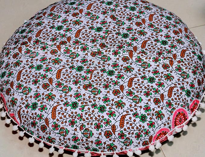 Large Round seat Floor Cushion Chair Ottoman Cover Pouf Pillow Meditation Floor Cushions for Adults Seating pouffe Ottoman Throw Covers Craft Room Furniture for Sitting Cover 22 Inches (Musturd)