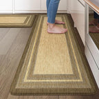 KIMODE Anti Fatigue Kitchen Mat, Cushioned Boho Kitchen Rugs Sets of 2, Non Slip Farmhouse Kitchen Mats for Floor, Waterproof Standing Desk Mats for Laundry Office Sink Brown/Khaki 20"x47"+20"x32"