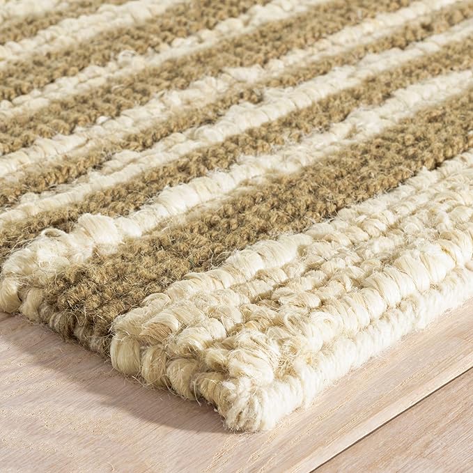 Dash and Albert Calder Stripe Kelp Handwoven Jute Rug, 5 X 8 Feet, Green Stripe Pattern
