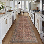 HUGEAR 2x10 Runner Rug Hallway Vintage Brick Red Machine Washable Retro Floral Low Pile Carpet Vacuumable Distressed Long Throw Rug Bedroom Office Bathroom Kitchen Laundry Non Slip Soft Lightweight