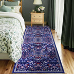 Runner Rug for Entryway: 2.6x8 Kitchen Rugs Non Slip Washable Ultra-Thin Soft Floral Carpet Indoor Floor Stain Resistant Carpets for Hallway Bedroom Kitchen Laundry Bathroom Dorm Blue