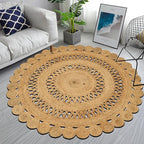 Hand Woven Braided Jute Rug - 5' Round - Reversible Farmhouse Rugs for Living Room, Bedroom, Dining Room, Kitchen - Natural Decorative Floor Boho Entry Area Rugs - Round Jute Rug 5 Foot