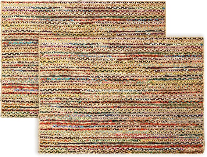 · REDEARTH · Jute Cotton Chindi Area Rug - 4'x6' Rectangular Rug, Handwoven, Non-Shedding, Soft & Durable – Multi Tones for Home Décor in Living Room, Dining Room, Bedroom, Set of 2