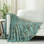 Multi-Color Green Cable Woven Throw Blanket for Couch,60"X80" Boho Style Textured Blankets for Home Decor,Super Soft Warm Cozy Chunky Blanket with Decorative Tassels for Bed and Sofa