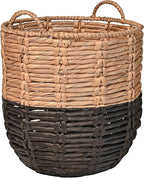happimess BSK1003D Laurel 19.49" Bohemian Handwoven Abaca Hamper Basket with Handles, Seagrass Container for Decoration in Bedroom, Living Room, Laundry Room, Entryway, Natural, Natural/Black