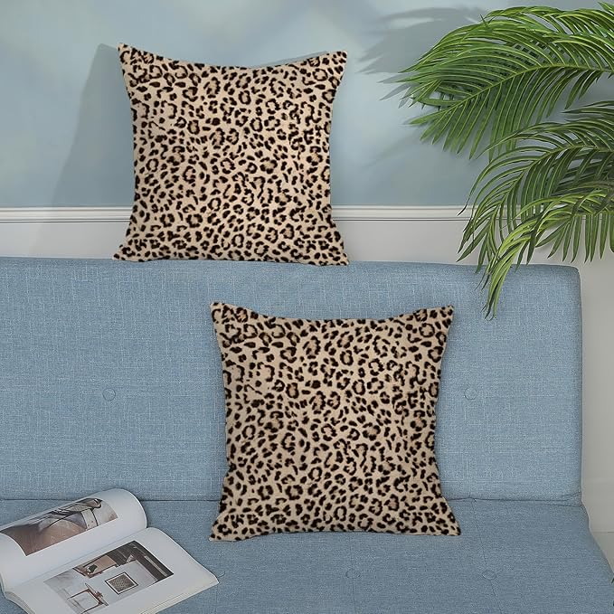 Leopard Pillow Covers 18x18 Inch Set of 2 Beige Brown Cheetah Throw Pillows Skin Animal Print Pillow Cases Modern Decorative Pillows Outdoor Farmhouse Soft Cotton Cushion Case for Couch Sofa