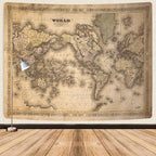 GOAOK Retro Old World Map Tapestry, Vintage Map Asian Northern European Topography Earth Educational Tapestry for Classroom, Brown Adventure Travel World Map Office Tapestry Wall Art 80"X60"