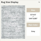 12x15 Washable Area Rug Gray Neutral Abstract Living Room Large Carpet Non Slip Bedroom Indoor Office Dining Room Low Pile Thin Grey Rug