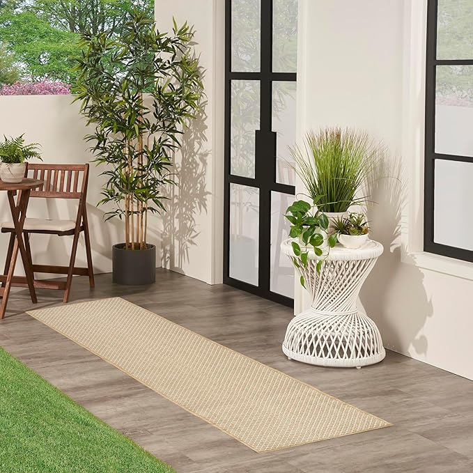 Nourison Home Courtyard Natural 2'2" x 8' Area Rug - Easy Clean, Non Shedding, Bed Room, Living Room, Dining Room, Kitchen (8' Runner)