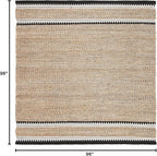 SAFAVIEH Natural Fiber Collection Area Rug - 8' Square, Natural & Black, Handmade Farmhouse Boho Coastal Rustic Jute, Ideal for High Traffic Areas in Living Room, Bedroom (NF874B)