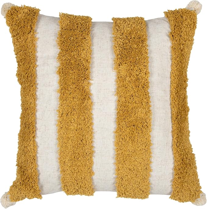 Boho Pillow Covers 18X18 Inch Boho Tufted Linen Throw Pillow Covers Decorative Pompoms Cushion Cover Farmhouse Pillow Case for Couch Sofa Bed Living Room Bedroom,Mustard Yellow