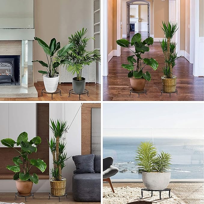 2 Pack 12 Inches Metal Plant Stand for Indoor and Outdoor, Flower Pot Holder for Living Room and Garden, 3 Inches Tall Garden Plant Rack (12 inches, Black)