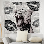 WNAGT Retro Trendy Leopard Tapestry Wall Hanging, Cheetah Leopard Room Decor, Vintage Funky Cheetah Print Lips Wall Blanket Decor for Girls Bedroom Dorm Apartment Home, 50x60 Inch(Black)