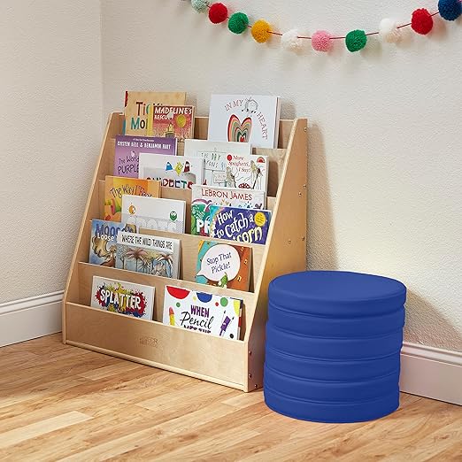 ECR4Kids SoftZone Floor Cushions, Round, Flexible Seating, Blue, 6-Piece