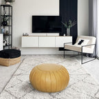 Thgonwid Handmade Storage Pouf Ottoman Foot Stool - Faux Suede Round Floor Cushion 21.6"x13" for Living Room, Bedroom, Wedding Decor, Unstuffed (Yellow)