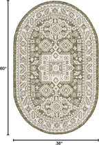 Rugs.com Outdoor Aztec Collection Rug – 3' x 5' Oval Green Flatweave Rug Perfect for Living Rooms, Large Dining Rooms, Open Floorplans