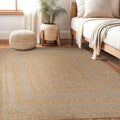Beverly Rug Easy Jute Framed Border Rug 9x12 Washable Large Indoor Outdoor Area Rugs for Living Dining Room Patio Office Stain Resistant Non Shedding Casual Indoor Outside Carpet 9 x 12 Natural