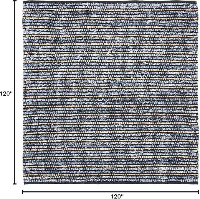 SAFAVIEH Cape Cod Collection Area Rug - 10' Square, Blue & Natural, Handmade Flat Weave Braided Jute & Cotton, Ideal for High Traffic Areas in Living Room, Bedroom (CAP363A)