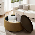 30 Inch Round Storage Ottoman, Ottoman Coffee Table with Lift Off Lid, Boucle Modern Ottomans with Storage for Living Room, Bedroom, Apartments (Yellow)