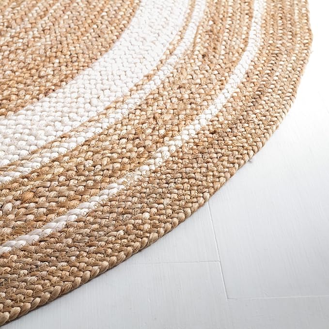 SAFAVIEH Natural Fiber Collection Area Rug - 3' x 5' Oval, Natural & Ivory, Flat Weave Farmhouse Border Jute Design, Ideal for High Traffic Areas in Living Room, Bedroom (NF812A)