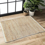 Chardin home 2x3 Jute Cotton Hand Woven Rug | Braided Doormat, Boho, Rustic, Natural Jute/Ivory | Farmhouse Vintage Area Rugs for Bedroom, Living Room, Kitchen, and entryways