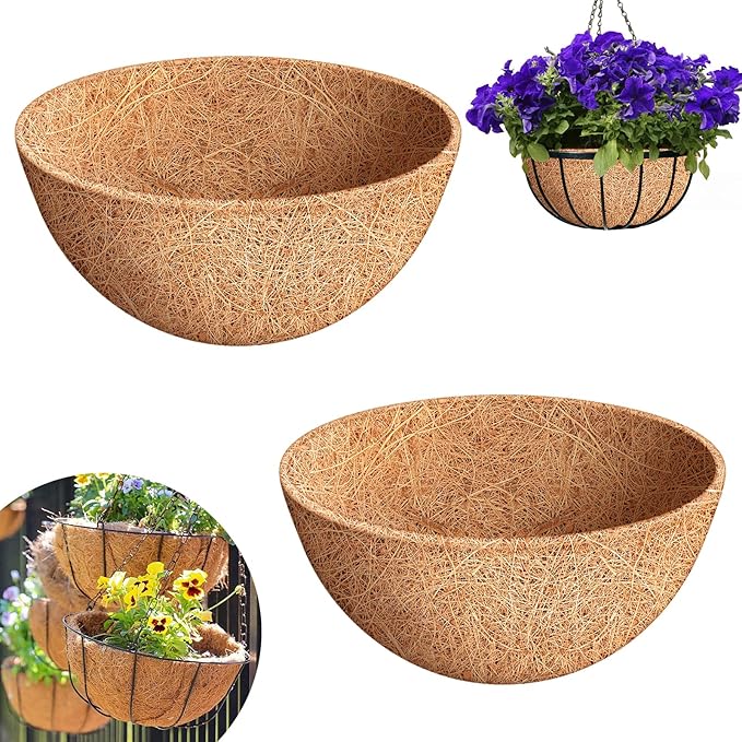 Riare 2 Pack 18 Inch Round Coco Liners Replacement, 100% Natural Coconut Coir Liners for Hanging Baskets, Garden Flower Vegetables Planter Pot, Window Box, Fence, Decks