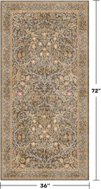Vintage Brown 3x6 Area Rugs for Large Entryway, Bedroom Beside Rug, Kitchen, Laundry Room, Non-Slip Low Pile Ultra Soft Stain Resistant Small Floral Carpet