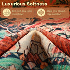 YJ.GWL Area Rugs for Living Room 9x12 Machine Washable Rugs, Non Slip Floral Vintage Rug Indoor Carpet, Stain Resistant Large Rug for Bedroom Dining Room, Red Blue Gradient Color