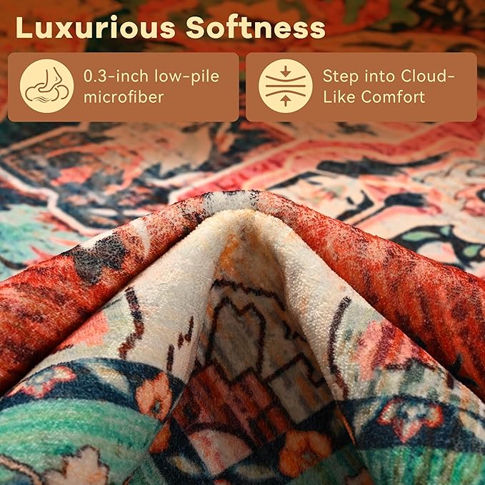 YJ.GWL Area Rugs for Living Room 9x12 Machine Washable Rugs, Non Slip Floral Vintage Rug Indoor Carpet, Stain Resistant Large Rug for Bedroom Dining Room, Red Blue Gradient Color