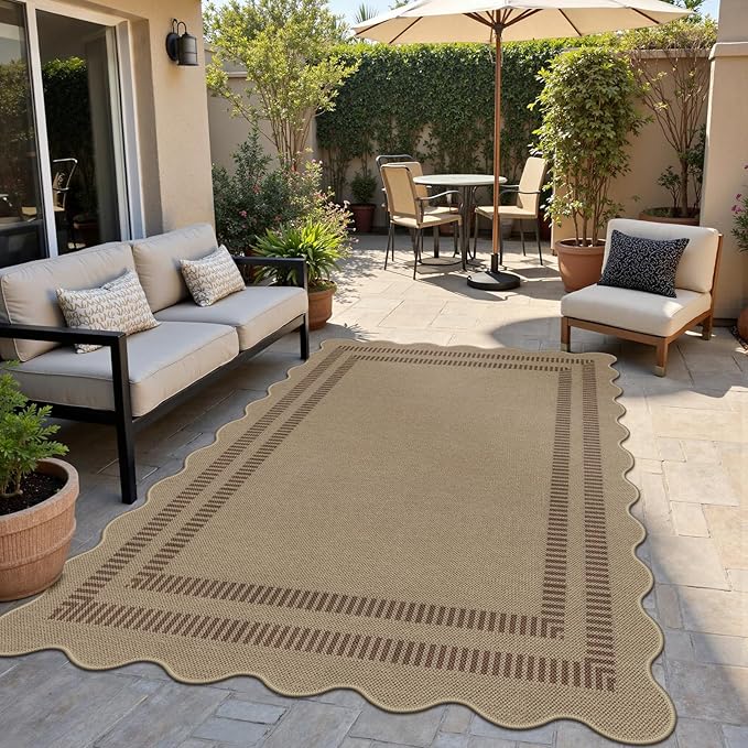 Modern Easy Jute 4x6 Outdoor Patio Rug, Washable Indoor Brown Kitchen Rugs Farmhouse Neutral Non Slip Area Rug for Living Room Backyard Bedroom