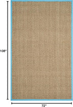 SAFAVIEH Area Rug 6x9 - Natural Fiber Collection - Natural & Turquoise, Seagrass, Basketweave Pattern with Border (NF114S)