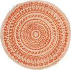 SAFAVIEH Natural Fiber Collection Area Rug - 4' Round, Orange & Natural, Handmade Boho Mandala Braided Jute, Ideal for High Traffic Areas in Living Room, Bedroom (NF802B)