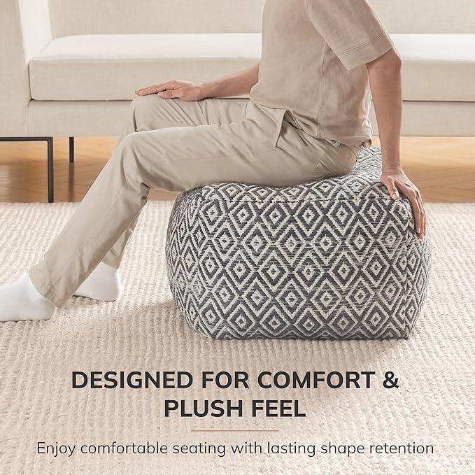 Anji Mountain Pouf Ottoman Foot Rest, Handmade Ottoman Pouf, Comfortable Foot Stool, Decorative Floor Seating for Living Room Decor, Bedroom & Home Décor Accent - Charcoal