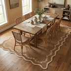 GarveeHome Scalloped Area Rugs 8x10 for Living Room, Solid Brown Large Washable Rug Soft Non Slip Backing Floor Mat Carpet Indoor Thin Rug for Bedroom Dining Room Playroom Nursery Home Decor